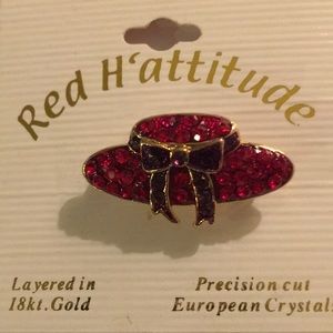 New Red H'attitude Hat Brooch. A-41